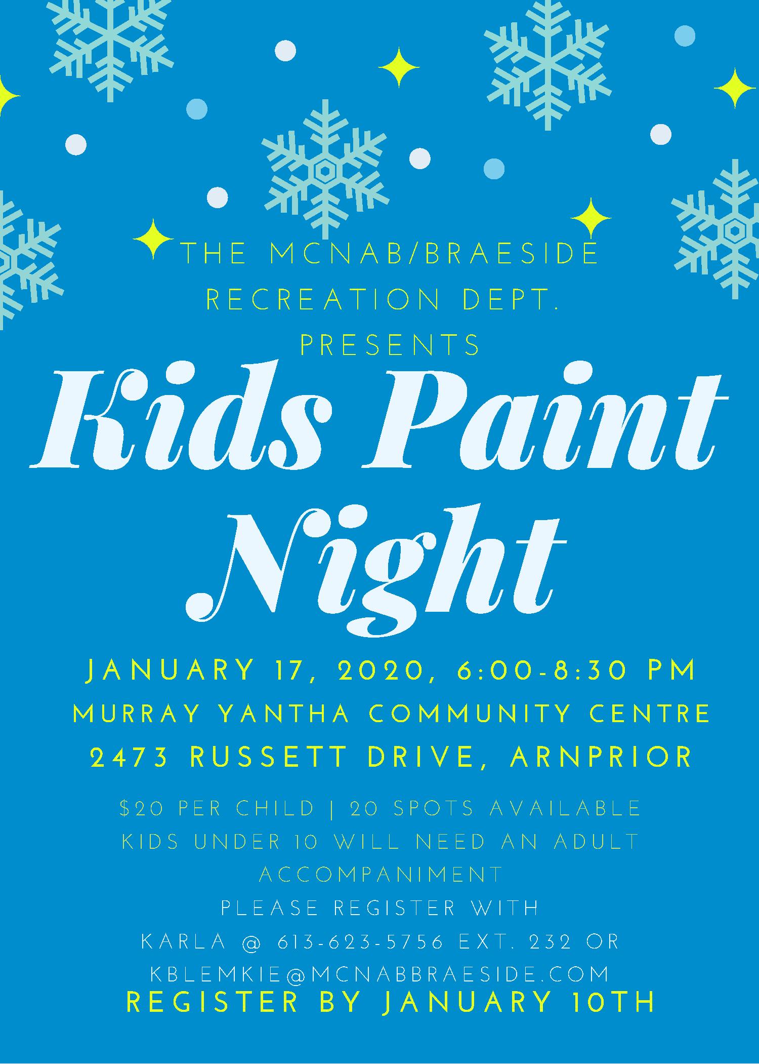 Kids Paint Night January 17, 2020 The Township of McNab/Braeside